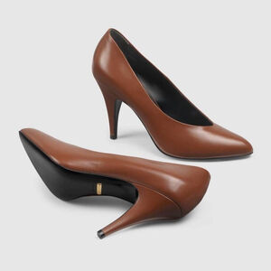 NEW Authentic Gucci Brown High Vamp Leather Pumps 38.5
